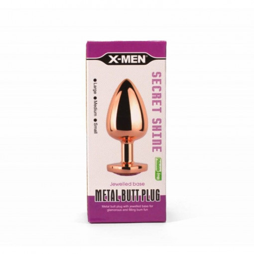 Dop anal Mediu Secret Shine Metal Butt Plug Rose Gold Heart M (8.2cm) - Img 2