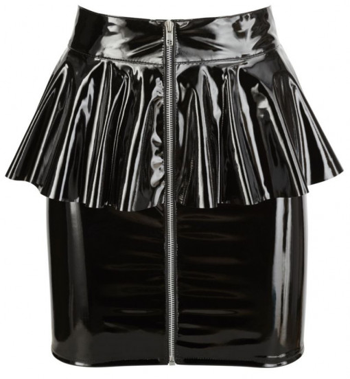 Fustita sexy din vinil cu fermoar Vinyl Skirt with Peplum black, Black Level - M - Img 2