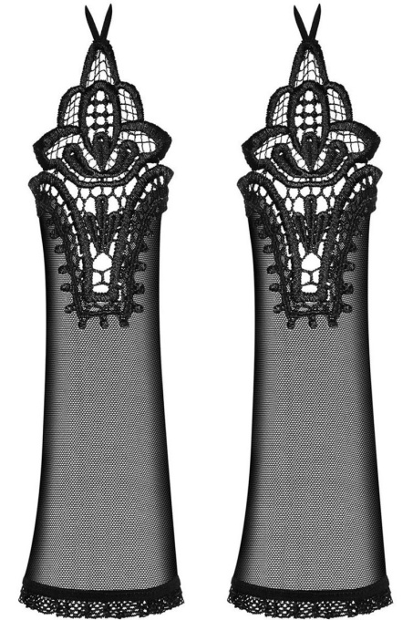 Manusi din material fin cu broderie Luiza mittens Obsessive, black - Img 2