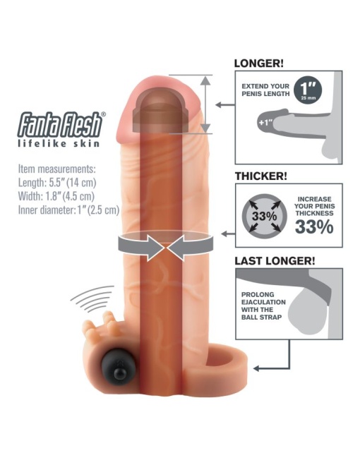 Prelungitor penis cu inel la baza si vibratii X-TENSIONS VIBRATING REALFEEL 14cm - Img 3