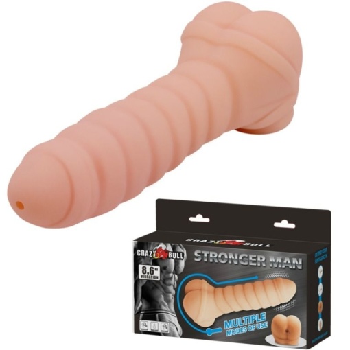 Prelungitor penis, masturbator cu glont vibrant si dildo 3 in 1 CRAZY BULL - STRONGER MAN (21,5 cm) - Img 6