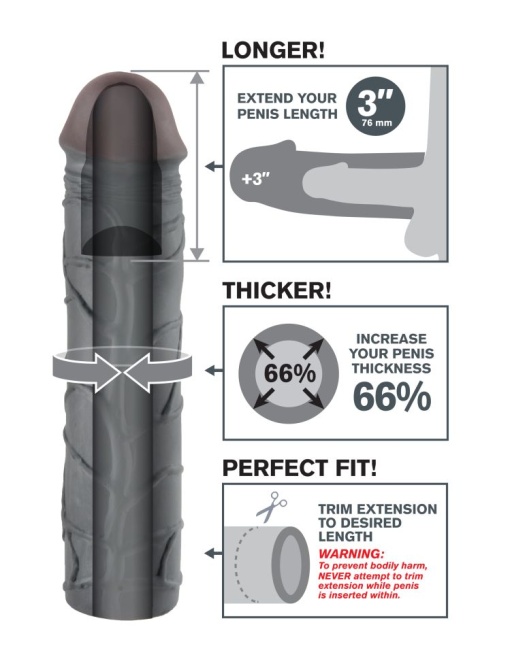 Prelungitor pentru penis de culoare neagra Fantasy X-tensions Mega 3' Extension Black 22,8cm - Img 3