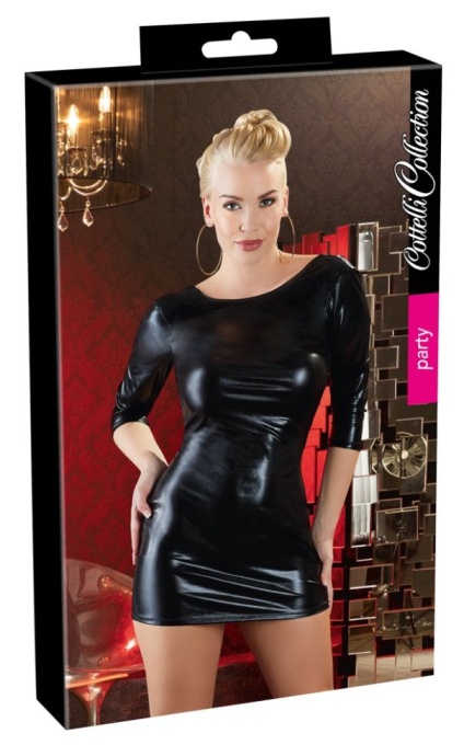 Rochie mini cu maneci 1/2, aspect umed lucios, cu decolteu rotund Cottelli Colection Party - S - Img 3