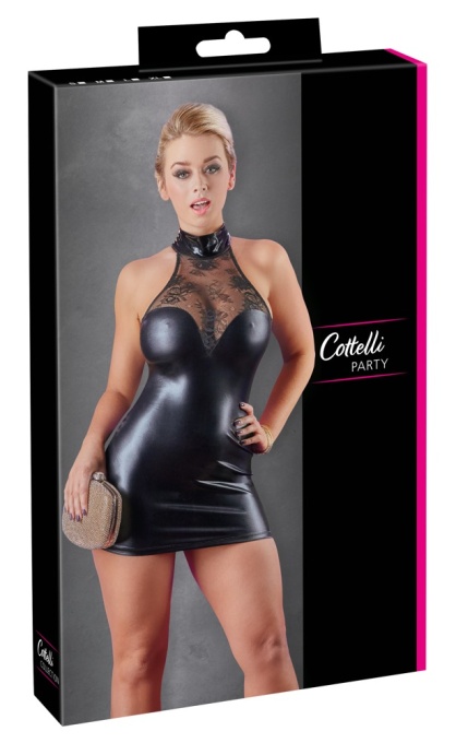 Rochie neagra aspect umed stralucitor si dantela delicata , Cottelli Party, black - M - Img 5