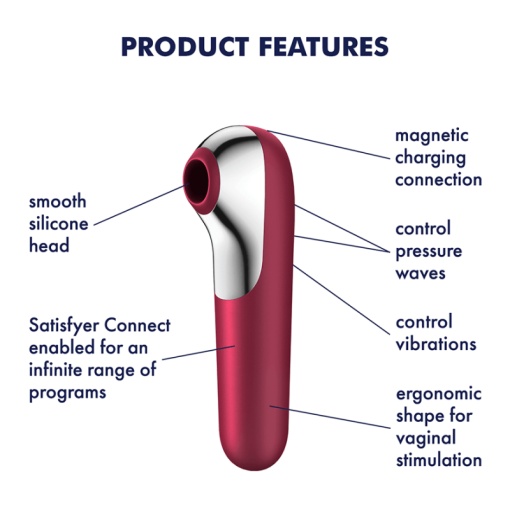 Stimulator clitoris si vibrator punct G inteligent SATISFYER Dual Red - Vibratii + Unde Presiune - Img 6