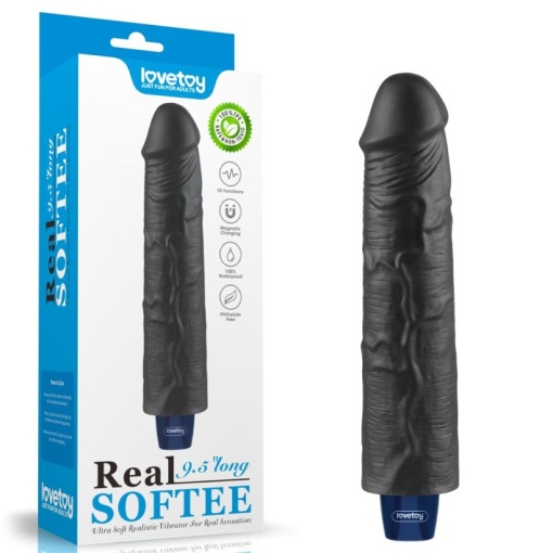 Vibrator 9.5" REAL SOFTEE Rechargeable (Black) 23cm - Img 5