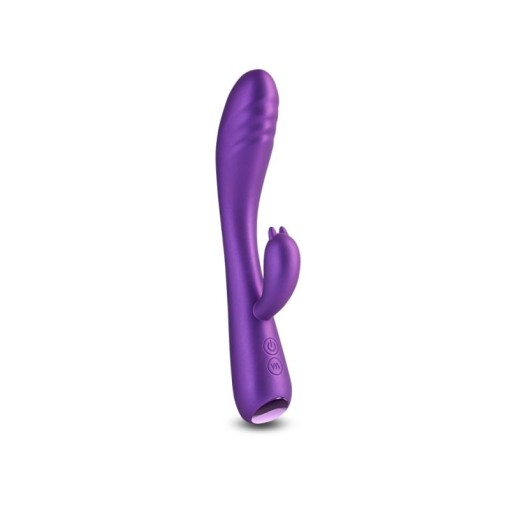 Vibrator rafinat din silicon, cu stimulator clitoridian Royals - Duchess -Metallic Purple (21.2cm) - Img 3