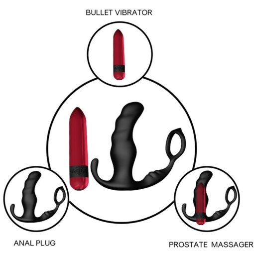 Vibrator si plug anal cu vibratii stimulator prostata ARMONY - KNIGHT cu telecomanda si inel penis - Img 3