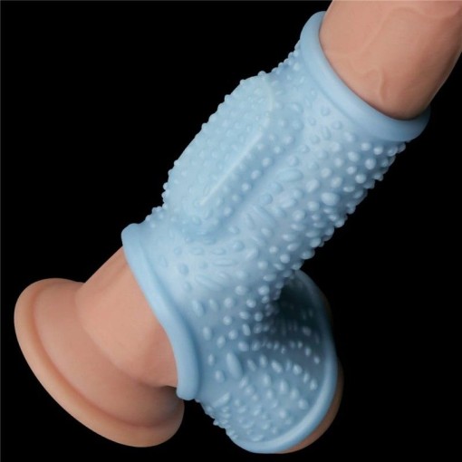 Inel erectie cu vibratii Vibrating Drip Knights Ring with Scrotum Sleeve Blue - Img 3
