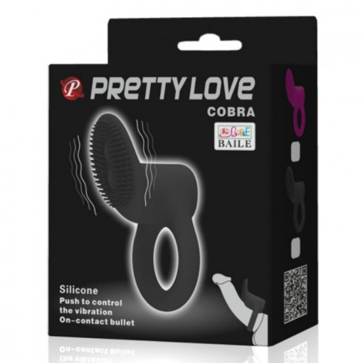 Inel vibrator din silicon cu stimulator clitoridian Pretty Love Cobra Black - Img 3