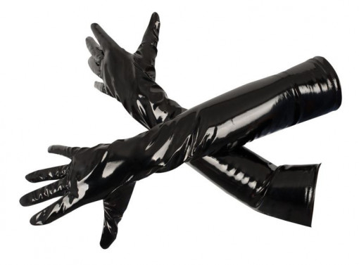 Manusi lungi, de vinil, cu insertii elastice Vinyl Gloves, Black Level - S - Img 3
