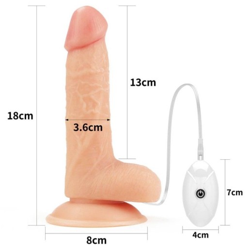 Strap-on cu vibratii, cu ham si curea reglabile, prevazut cu dildo cu testicule 17.8cm - Img 3