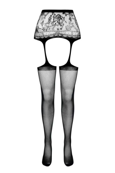 Ciorapi din plasa si model floral, cu aspect de portjartie Passion S028 negru - S/L - Img 3