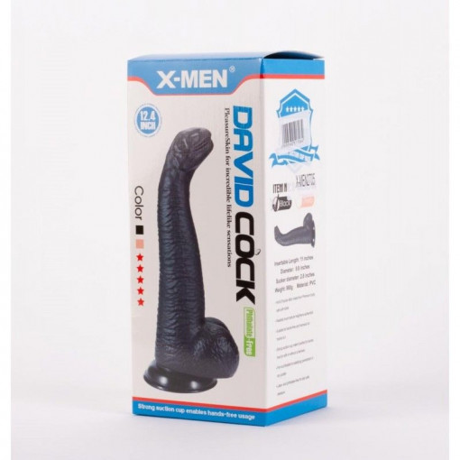 Dildo unic in forma de dinozaur cu testicule stimulatoare X-MEN David's 12.4" Cock Black I (28cm) - Img 2