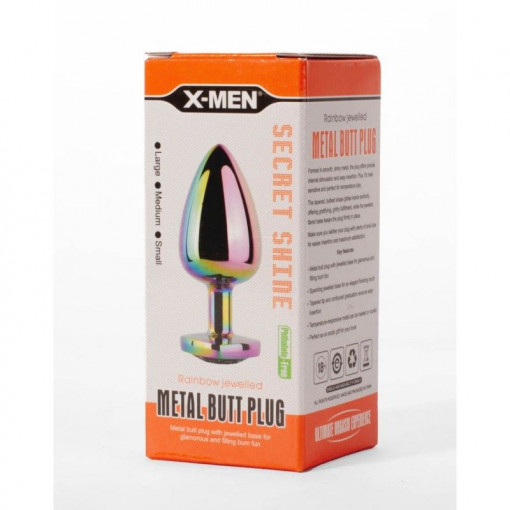 Dop anal Mediu Secret Shine Metal Butt Plug Rainbowheart M (8.2cm) - Img 2