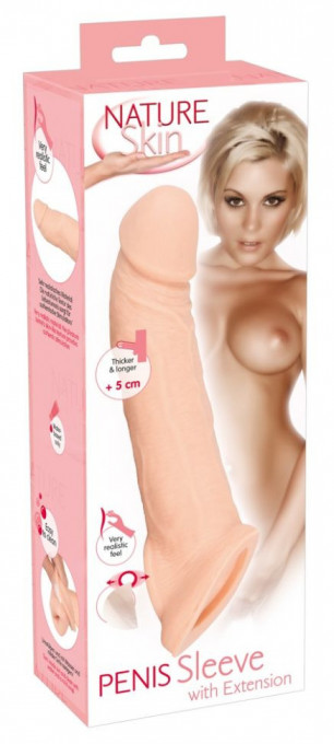 Manșon pentru penis de culoarea pielii Penis Sleeve with Extension (21 cm) - Img 3