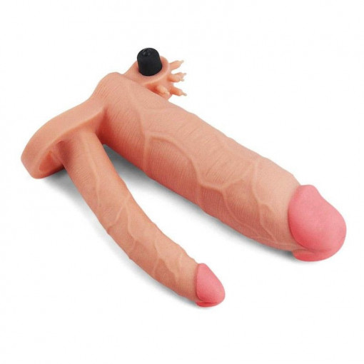 Prelungitor penis cu stimulator anal Add 3" Vibrating Double Penis Sleeve 21cm/17cm - Img 3