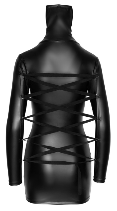 Rochie neagra cu maneca lunga, aspect mat, cu guler extravagant cu gat inalt Cottelli Bondage - S - Img 3