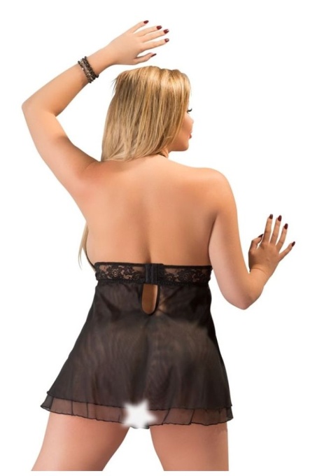 Babydoll sexy din dantela cu motive florale Lace Babydoll Cottelli Collection Curves, black- 2XL - Img 4