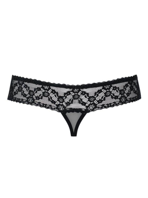 Chilotei tul si dantela elastica cu motive florale, cu decupaj inghinal Obsessive negru - L/XL - Img 6