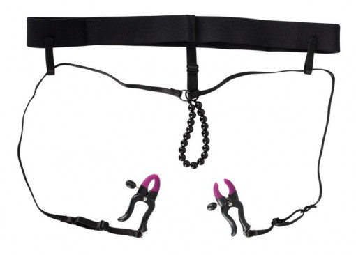 Chiloti negri – cu cleme reglabile pentru labii Pearl String with Silicone Clamps - Img 3