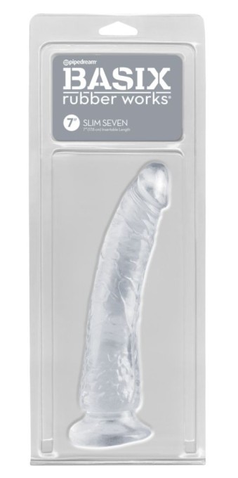 Dildo lung cu ventuza, vene si gland pronuntate Slim Seven 7", transparent (20.5 cm) - Img 2