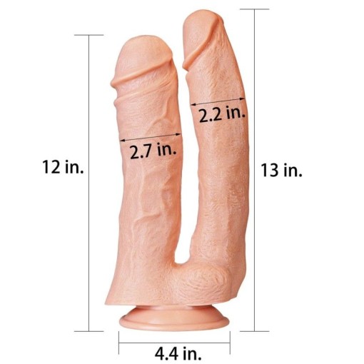 Dildo realist dublu de dimensiuni gigantice, cu ventuza Realistic Mega Double Dildo 33cm