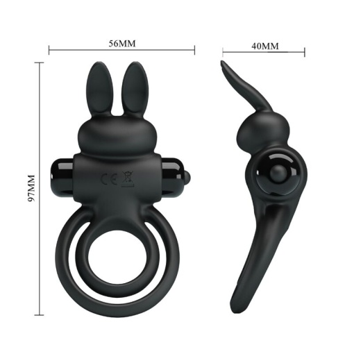 Inel penis cu stimulare clitoridiana Pretty Love Vibro Penis Ring Bunny III Black - Img 2