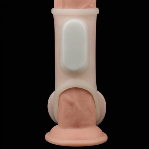 Manson penis cu vibratii Vibrating Silk Knights Ring with Scrotum Sleeve (White) - Img 5