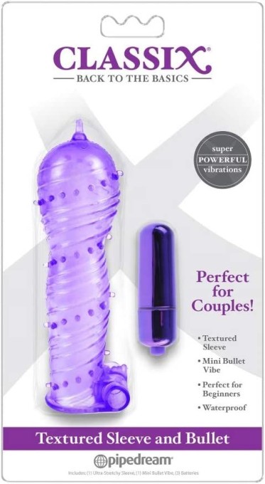 Manson penis ultra-elastic cu vibratii Duo Textured Sleeve and Mini Bullet Purple - Img 2