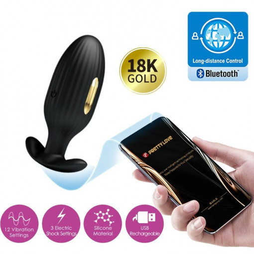 Plug anal unisex cu 3 setari de electro-stimulare, 12 moduri de vibratie Pretty Love Jefferson (9.2cm) - Img 3