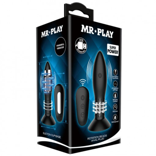 Plugul anal din silicon cu varf cu de vibrare incorporat (12 functii) Mr Play Rotation Beads Anal Plug (13cm) - Img 6