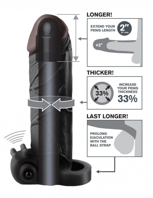 Prelungitor penis cu vibratii X-TENSIONS VIBRATING REALFEEL 2INCH EXT. BLACK 16.5cm - Img 3