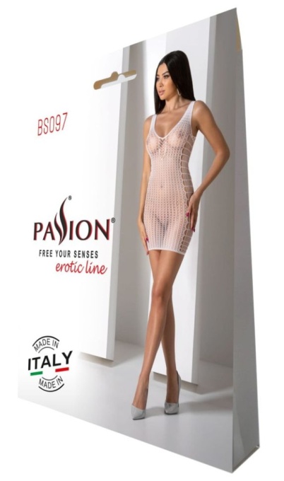 Rochie sexy din plasa elastica cu model geometric Passion BS097 white - S/L - Img 4