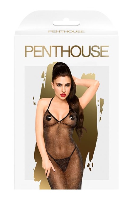 Rochie stralucitoare transparenta si tanga PENTHOUSE LOVE ON FIRE BLACK - S/M - Img 2