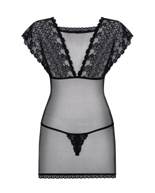 Set rochita din plasa si dantela si chilotei tanga Obsessive, Chemise &amp; thong 821-CHE-1 - S/M - Img 3
