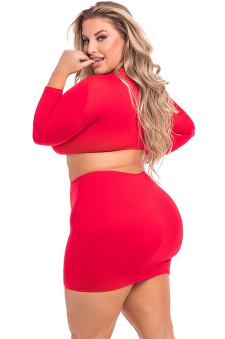 STOP &amp; STARE 2PC SKIRT SET RED, Pink Lipstick - 3XL/4XL - Img 2