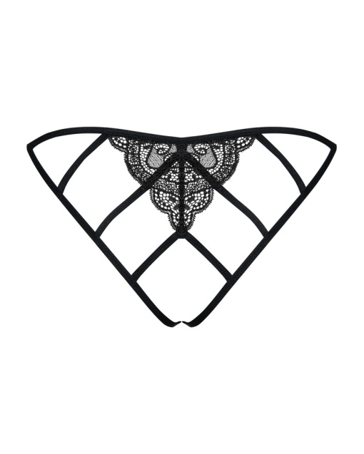 Tanga cu decupaj in zona intima, fabricat din dantela fina si barete subtiri Obsessive, black - L/XL - Img 2