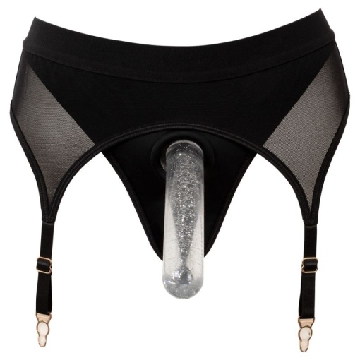 Tanga neagra cu jartiere Strap-on thong with suspenders, Bad Kitty - XL - Img 3