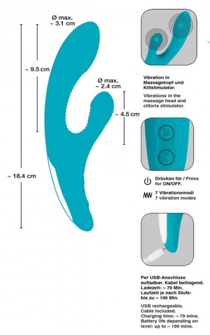 Vibrator rabbit cu dubla stimulare, moale catifelat cu 2 motoare JAVIDA VIBE (18.4cm) - Reincarcabil - Img 4