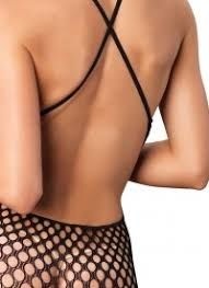 7289035 Seamless Crochet Footless Low Back Bodystocking, Black O/S - Img 2