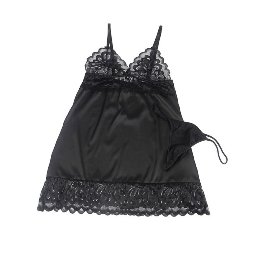 Babydoll cu imprimeu floral pe piept, negru, mărime S/M - Img 4