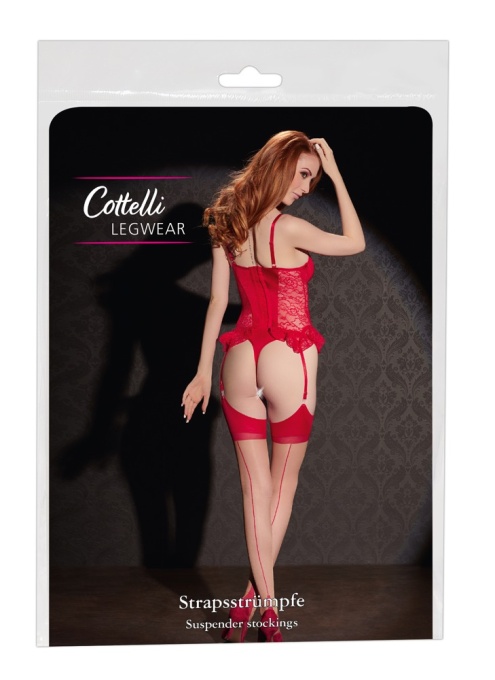 Ciorapi pentru portjartier cu dunga la spate Culoare bej/rosu Cotelli Legwear - S (2) - Img 6