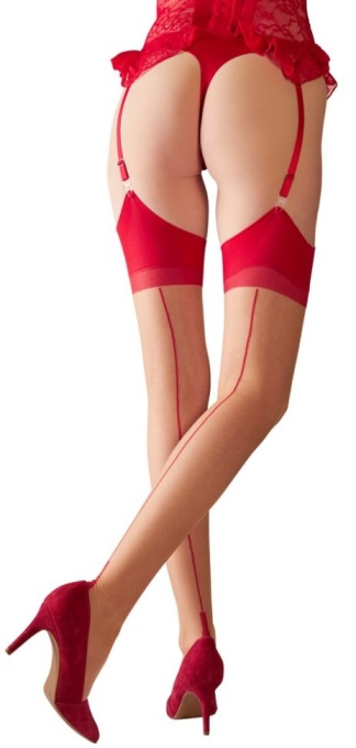Ciorapi pentru portjartier cu dunga la spate. Culoare: bej/rosu , Cotelli Legwear - marime XL (5) - Img 7