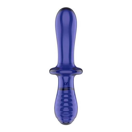Dildo dublu  din sticla borosilicata solida  Satisfyer Double Double Crystal light blue (20cm)