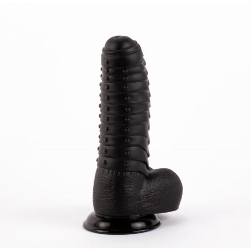 Dildo negru suprafata stimulatoare, cu testicule si ventuza X-MEN David's 11.9" Cock Black (27cm)
