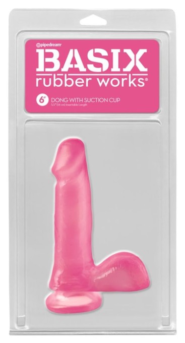 Dildo realist cu vene, gland si testicule pronuntate Dong with Suction Cup 6", pink (15.2 cm) - Img 2