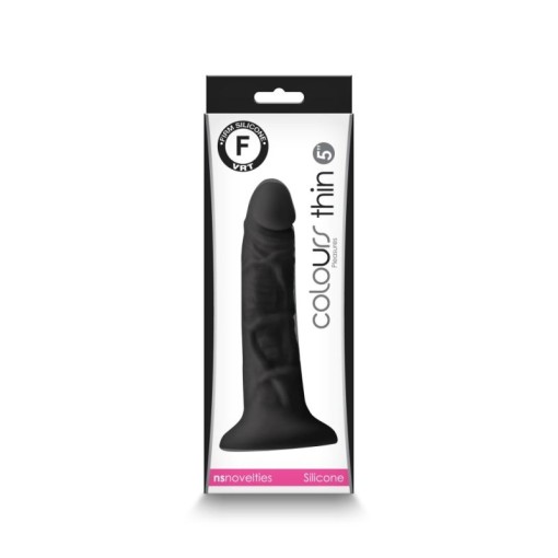 Dildo realistic din silicon cu ventuza de fixare Colours  Pleasures - Thin 5" Dildo - Black (15.8cm)