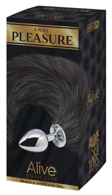 Dop anal cu coada Black &amp; White Fox Tail Marime M