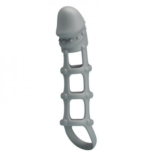 Manson din silicon cu cap proeminent Pretty Love Penis Sleeve With Ball Strap White - Img 2